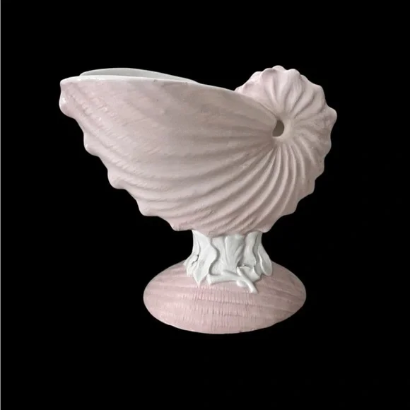 VINTAGE ITALIAN MAJOLICA SEA SHELL PINK & WHITE VASE 7 1/2" X 7" X 4 3/4" ITALY - Picture 9 of 10